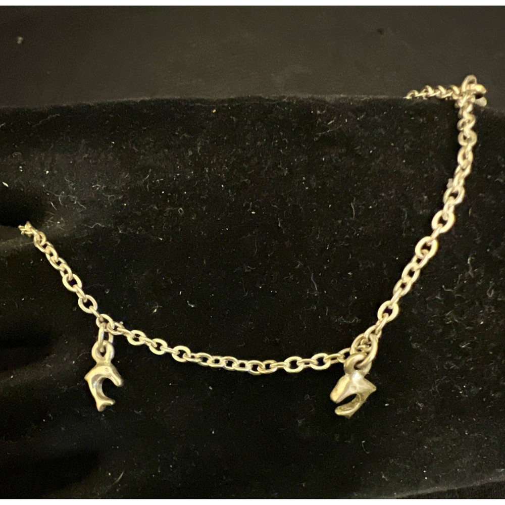 Silver Tone Cable Chain Charm Bracelet Dolphin Dangle Charms Spring Ring